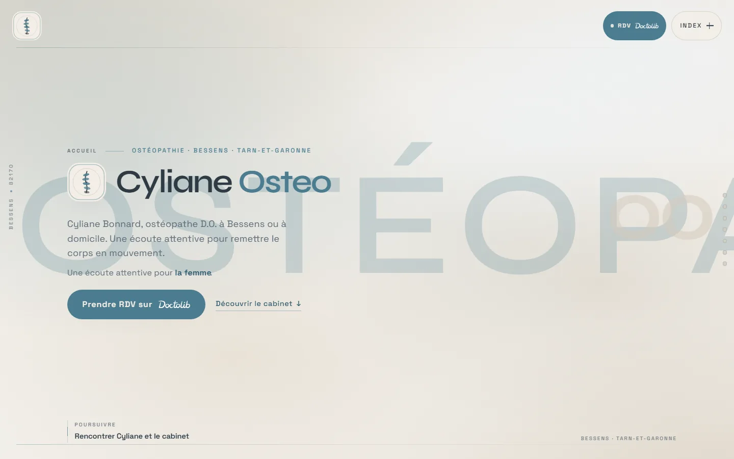Aperçu sur ordinateur du site Cyliane Osteo