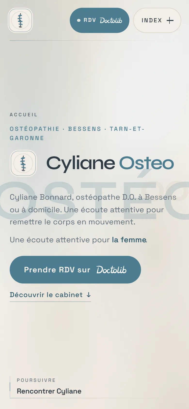 Aperçu sur mobile du site Cyliane Osteo
