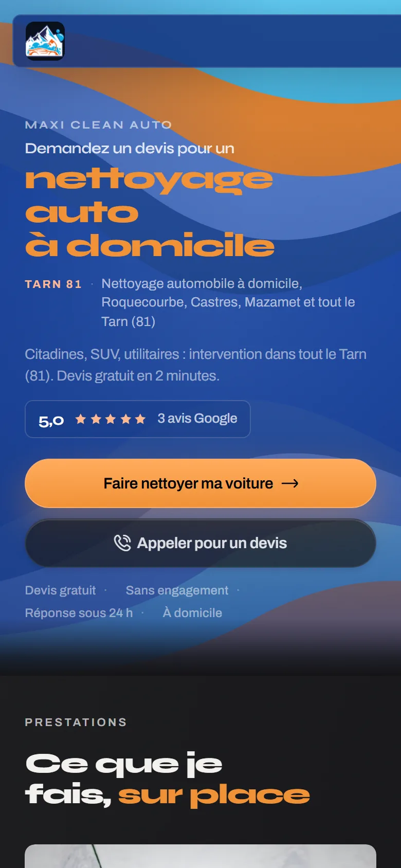 Aperçu sur mobile du site Maxi Clean Auto