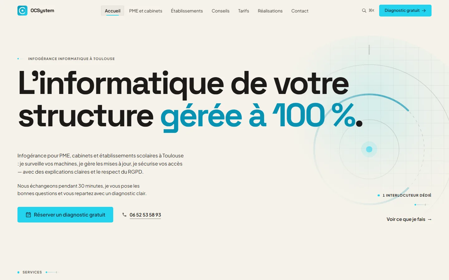 Aperçu sur ordinateur du site OCSystem